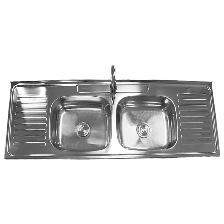 Lavaplatos de sobreponer de dos cubetas y dos escurridores 150x50x20cm 1