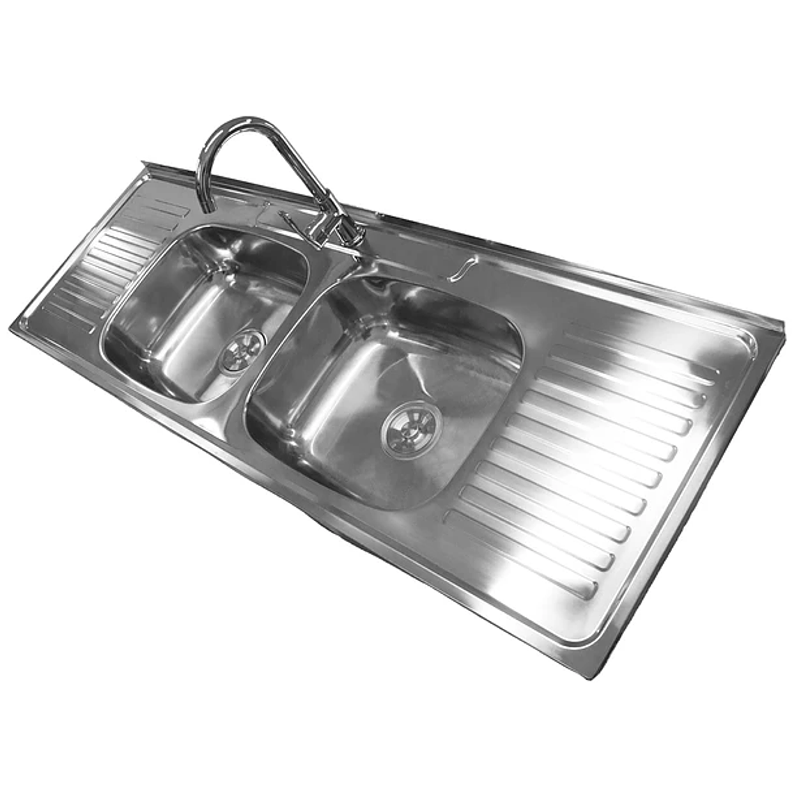 Lavaplatos de sobreponer de dos cubetas y dos escurridores 150x50x20cm 2