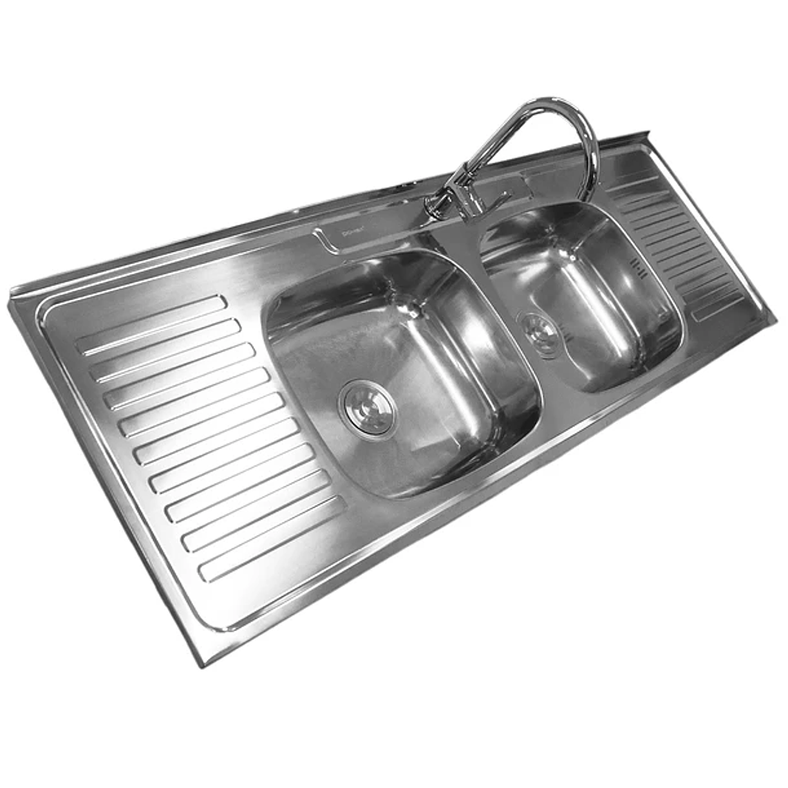 Lavaplatos de sobreponer de dos cubetas y dos escurridores 150x50x20cm 3