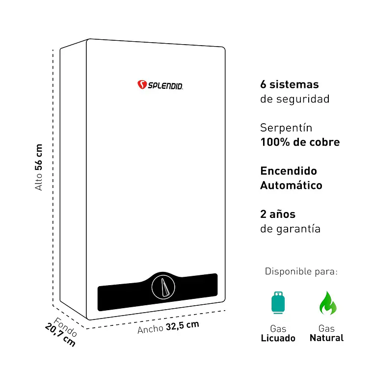 Calefont 11 litros Gas natural Tiro natural Splendid 4