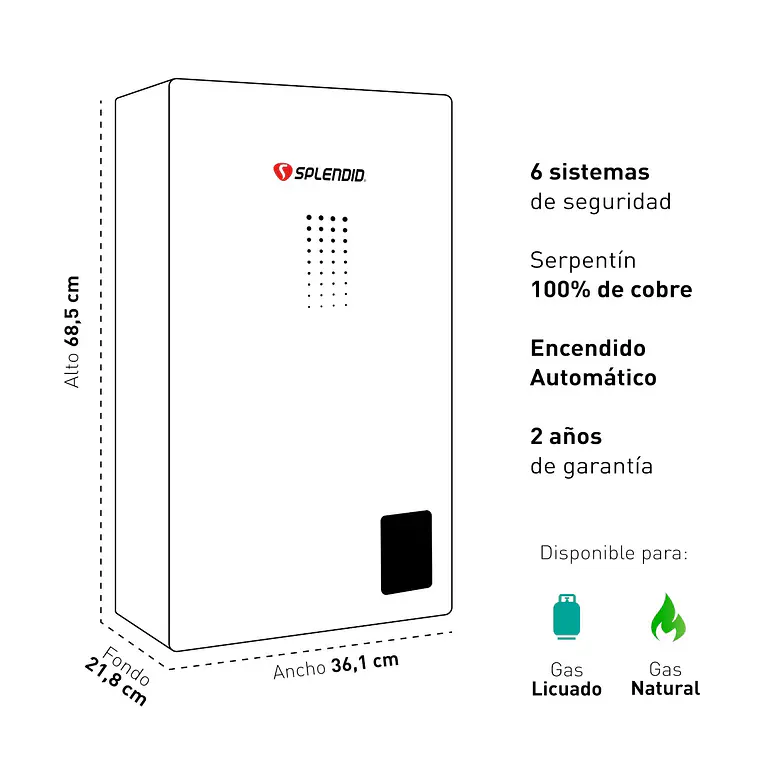 Calefont 14 litros Gas natural Tiro natural Splendid 4