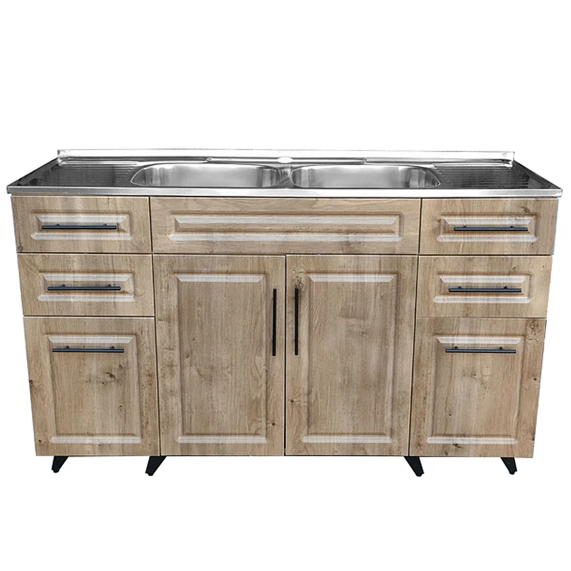 Kit Mueble + Lavaplatos Doble W (Color Madera) / 150x90x50cm 3