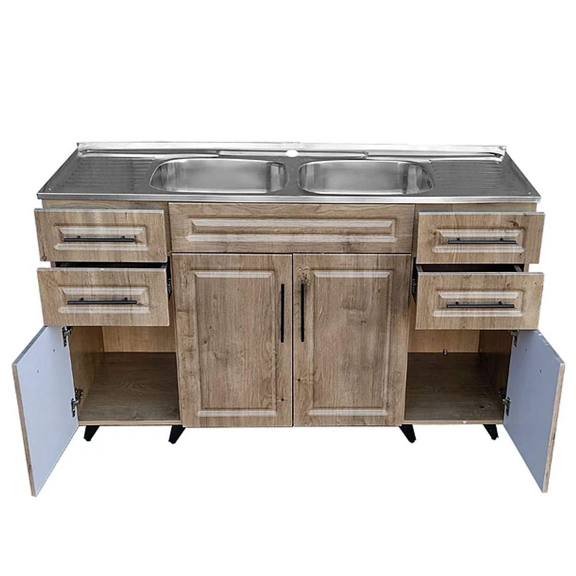 Kit Mueble + Lavaplatos Doble W (Color Madera) / 150x90x50cm 4