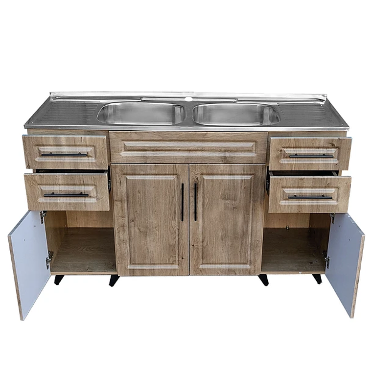 Kit Mueble + Lavaplatos Doble W (Color Madera) / 150x90x50cm 4