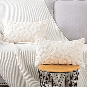 FUNDA DE COJIN  TEXTURA GEOMETRICA LANA CORTA Y TERCIOPELO 30 X 50 CREMA BEIGE