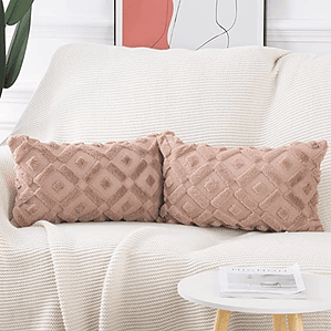 FUNDA DE COJIN  TEXTURA GEOMETRICA LANA CORTA Y TERCIOPELO 30 X 50 MARRÓN CLARO