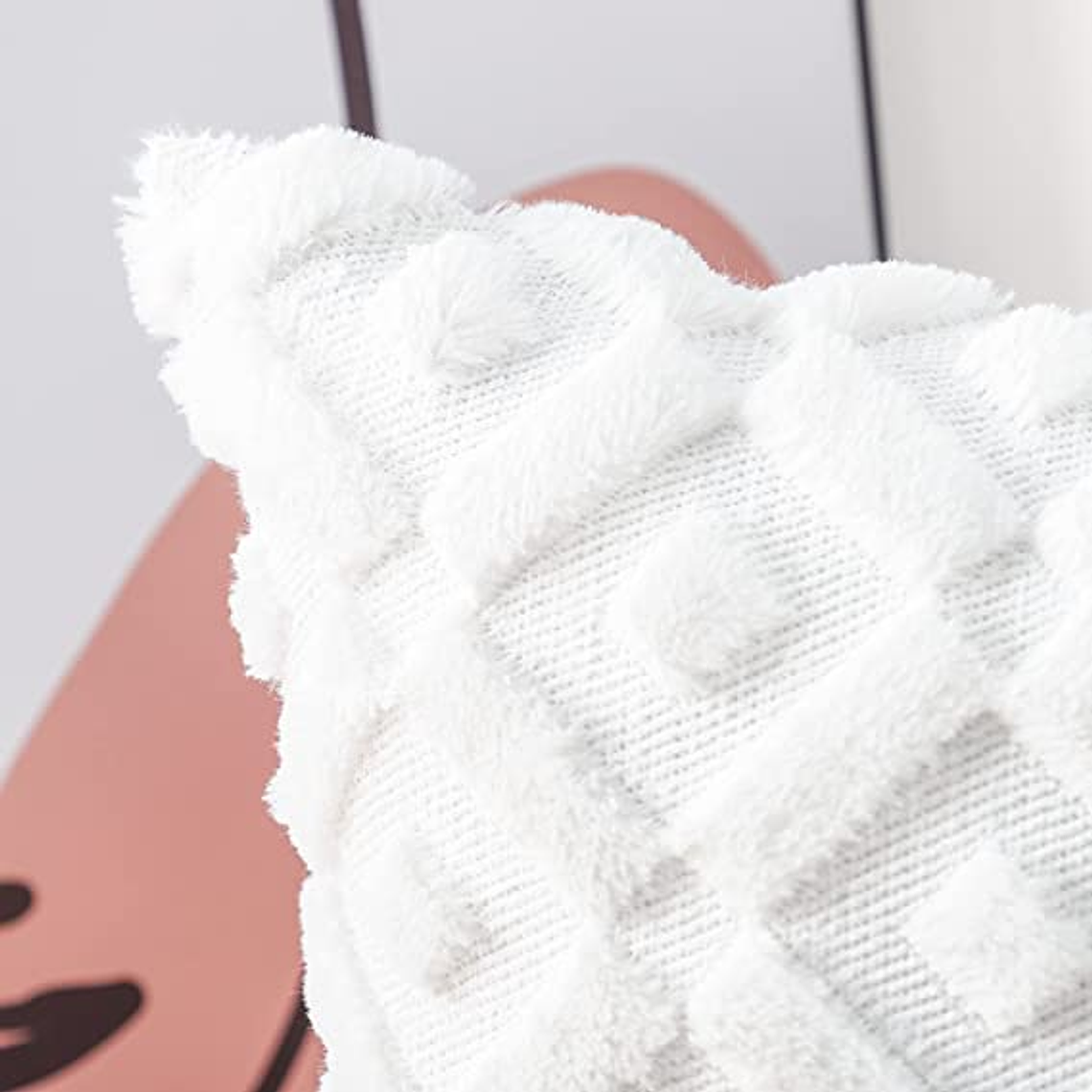 FUNDA DE COJIN  TEXTURA GEOMETRICA LANA CORTA Y TERCIOPELO 30 X 50 BLANCO PURO 4