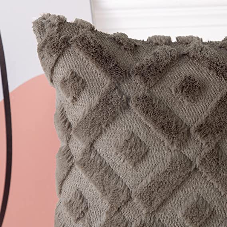 FUNDA DE COJIN  TEXTURA GEOMETRICA LANA CORTA Y TERCIOPELO 30 X 50 GRIS PARDO 5