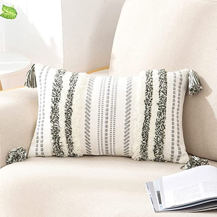 FUNDA DE COJIN  ESTILO BOHEMIO TEXTURIZADO 30 X 50 POLAR VERDE 1