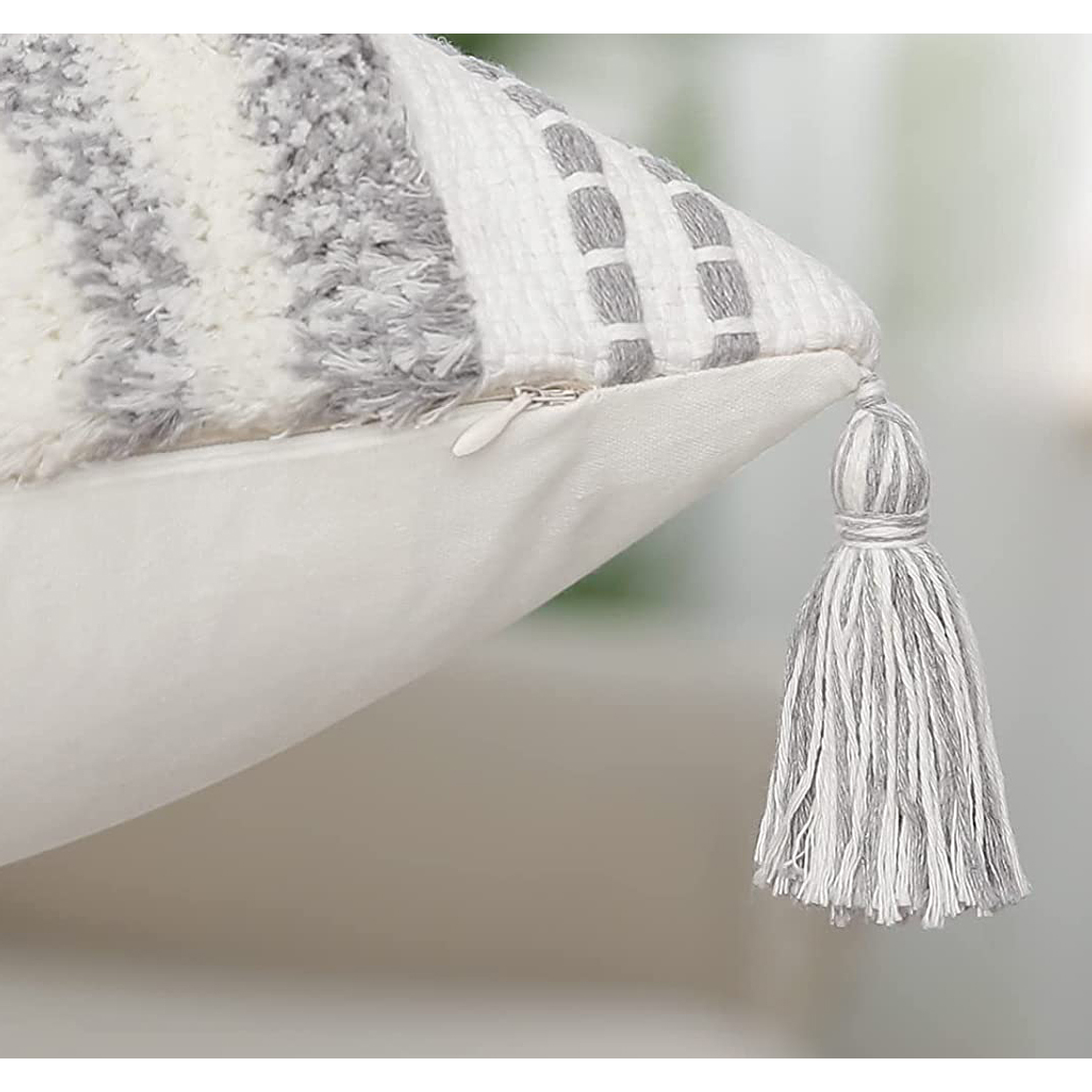 FUNDA DE COJIN  ESTILO BOHEMIO TEXTURIZADO 30 X 50 GRIS 3
