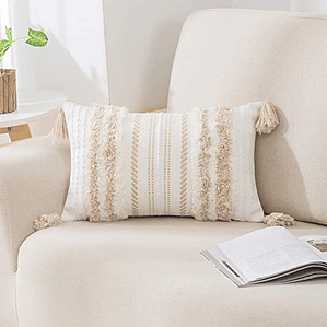 FUNDA DE COJIN  ESTILO BOHEMIO TEXTURIZADO 30 X 50 CAQUI