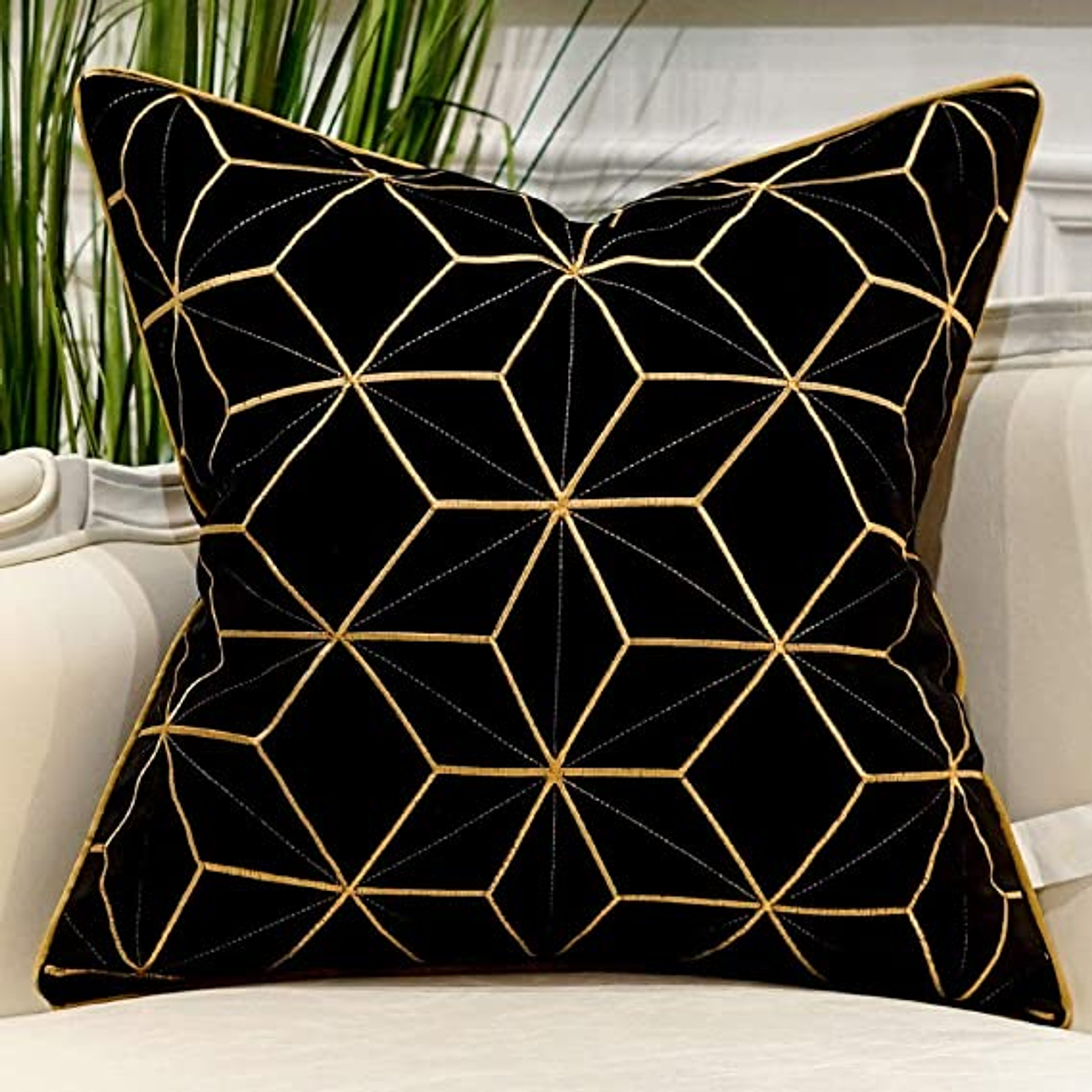 FUNDA DE COJIN  ESTILO GEOMETRICO TEXTURIZADO 45 X 45 NEGRO