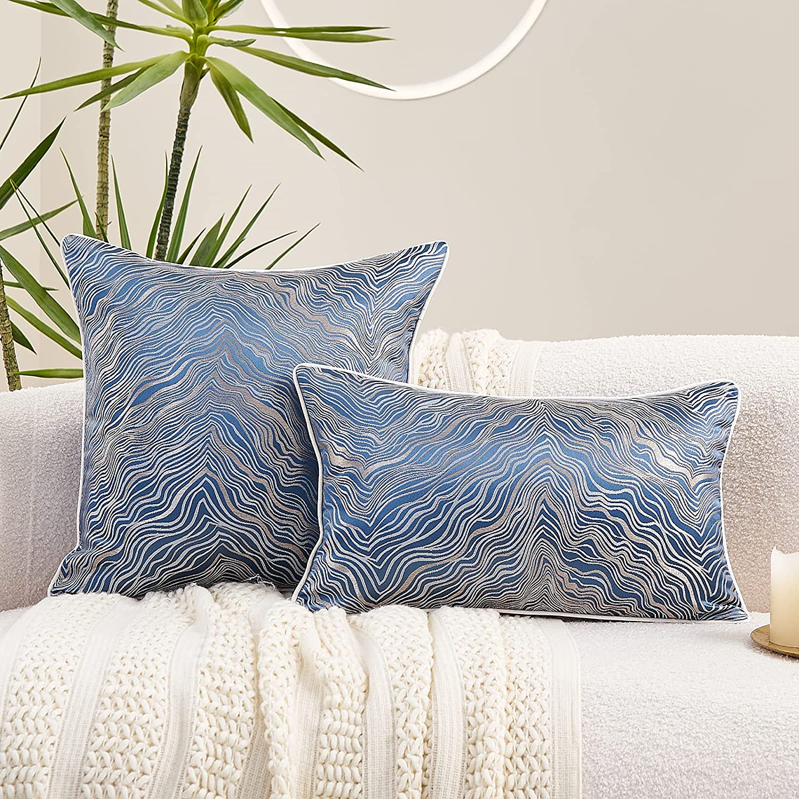 FUNDA DE COJIN DECORATIVA BORDADO 50X50 AZUL MARINO 2