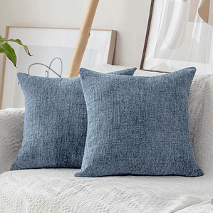 FUNDA DE COJIN CON CHENILLE TEXTURIZADO  45 X 45 AZUL JEANS