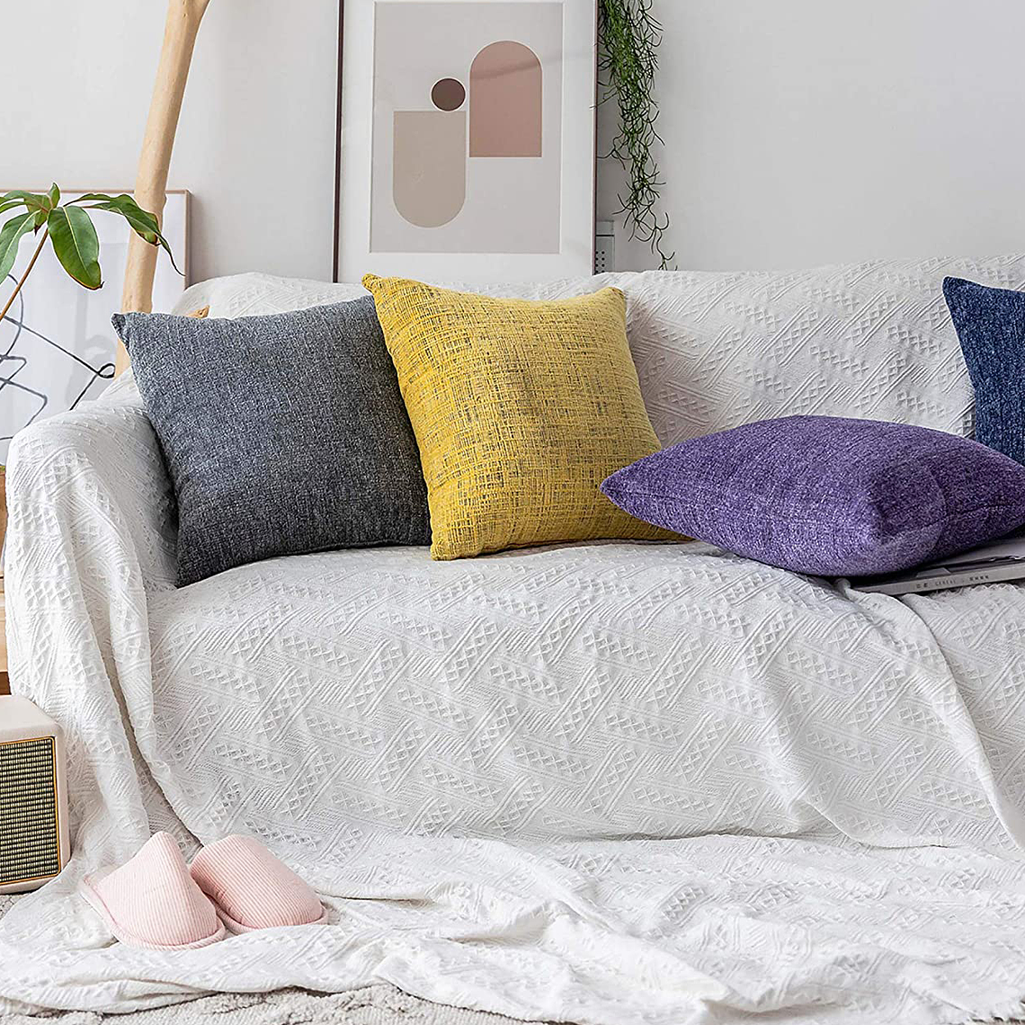 FUNDA DE COJIN CON CHENILLE TEXTURIZADO  45 X 45 AMARILLO 3