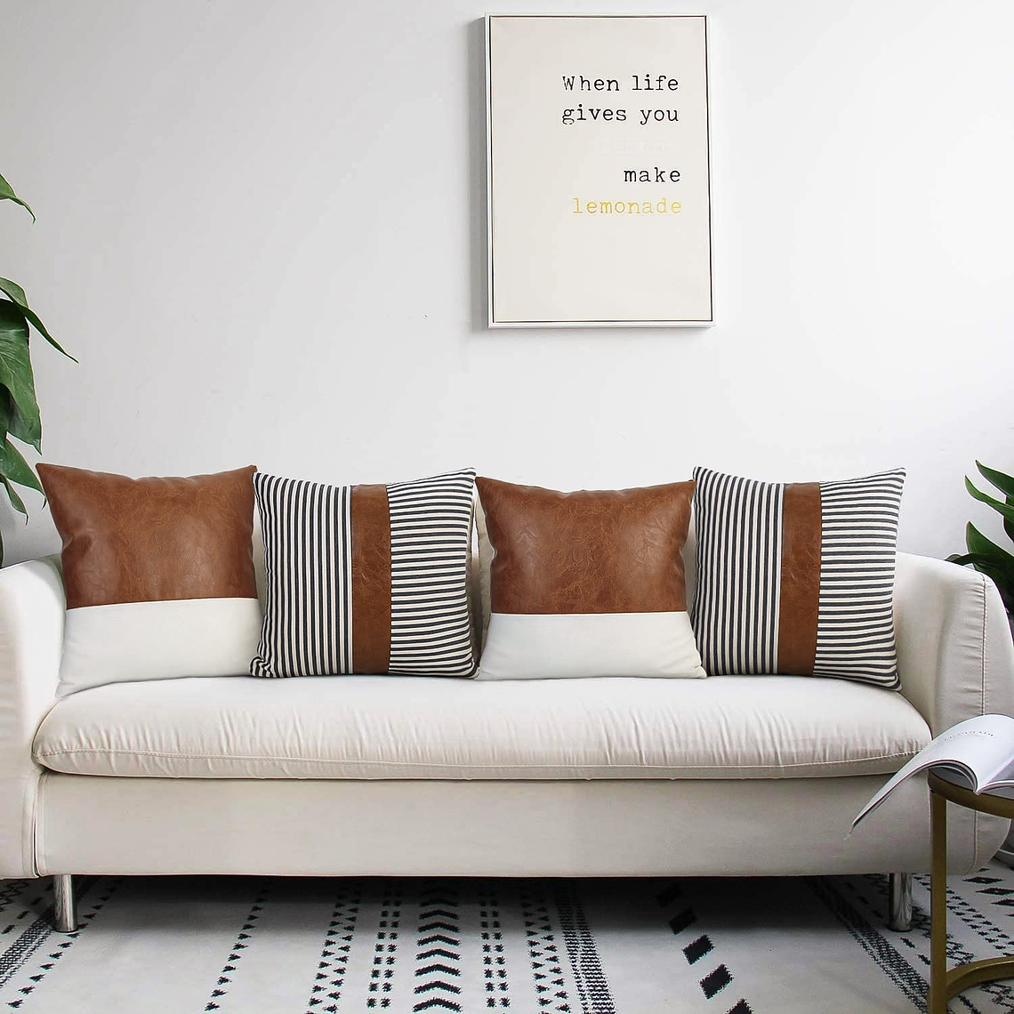 JUEGO DE 4 FUNDA DE COJIN CUERO SINTETICO CON ALGODÓN  45 X 45 RAYAS AZUL MARINO 3