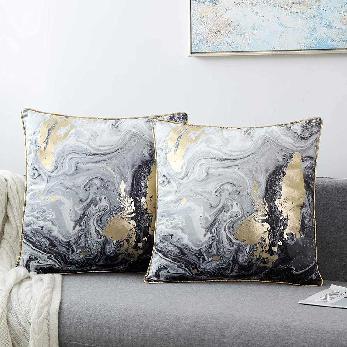 FUNDA DE COJIN 100% TERCIOPELO  45 X 45 NEGRO ORO 1