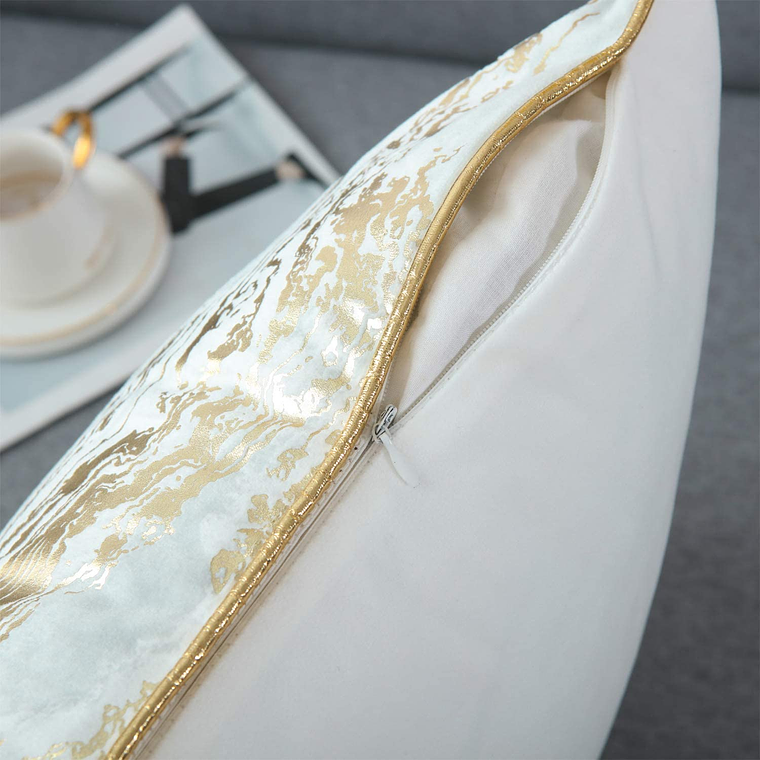 FUNDA DE COJIN 100% TERCIOPELO  45 X 45 BLANCO ORO 3