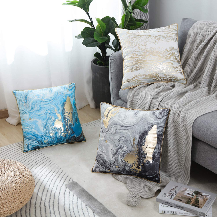 FUNDA DE COJIN 100% TERCIOPELO  45 X 45 BLANCO ORO 2