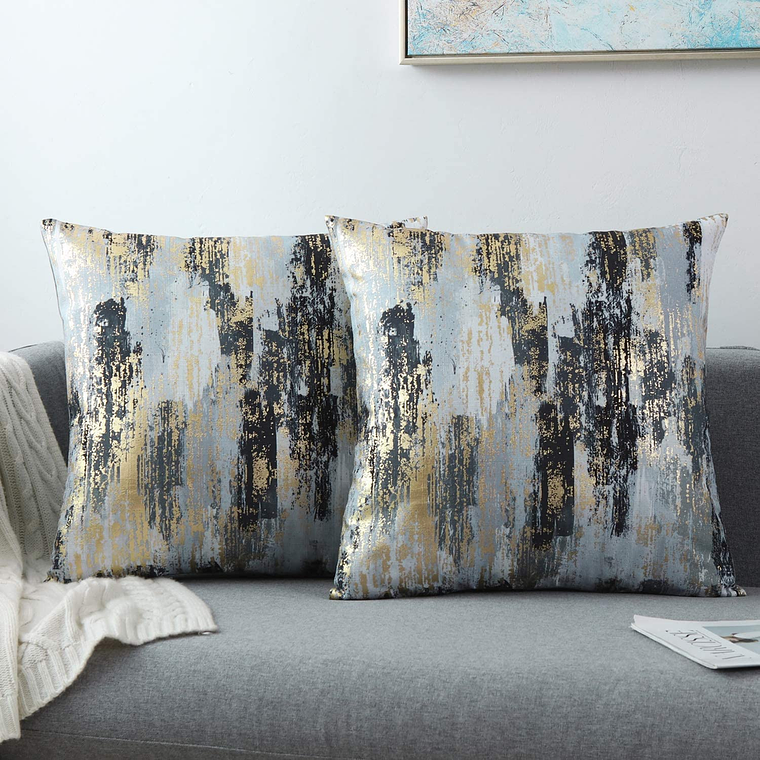 FUNDA DE COJIN 100% TERCIOPELO 45 X 45 NEGRO DORADO 1