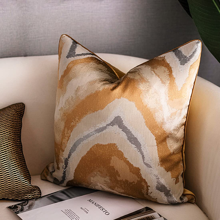 FUNDA DE COJIN ESTILO EUROPEO LUJO 50 X 50 ORO PLATA 1