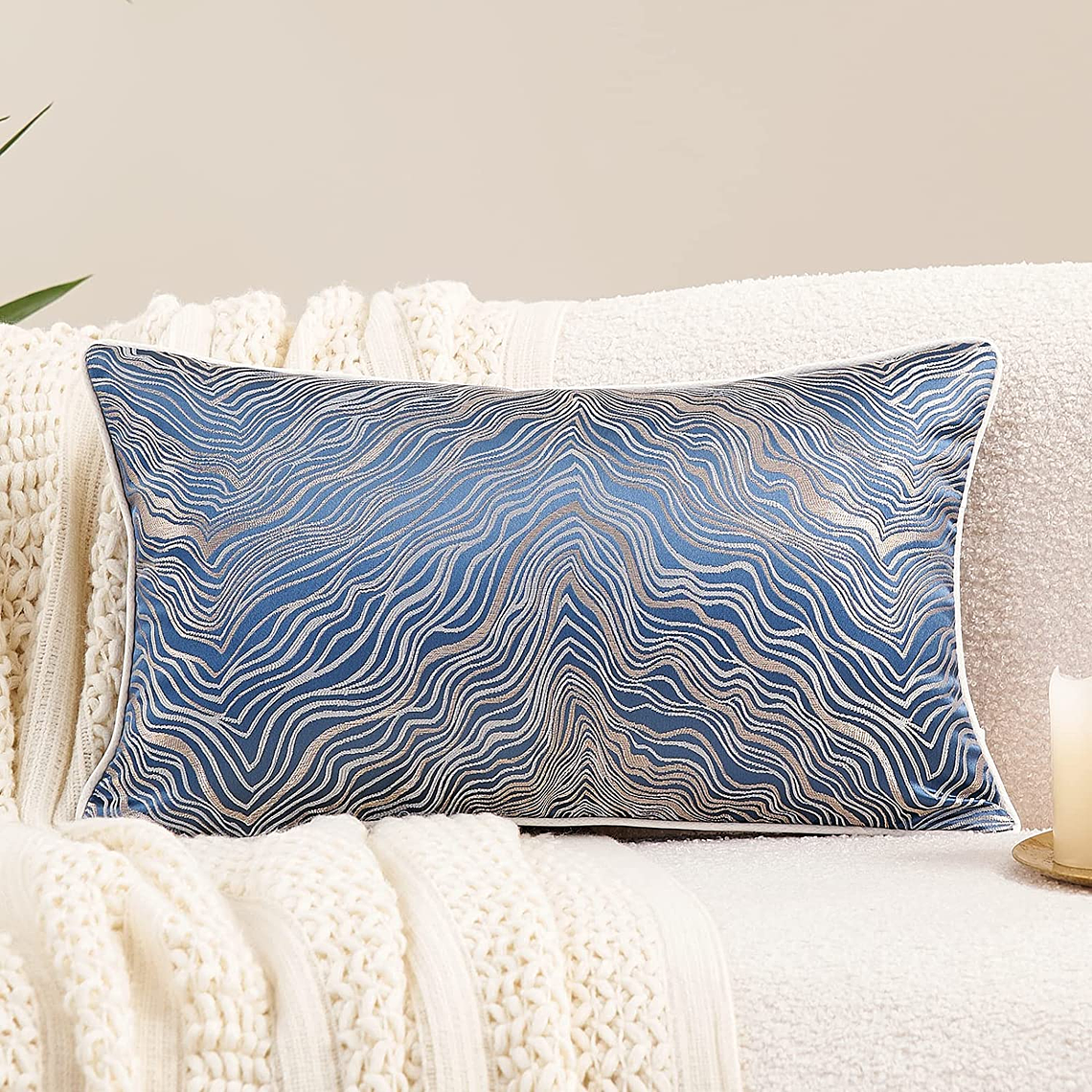 FUNDA DE COJIN DE LUJO DECORATIVO BORDADO 30X50 AZUL MARINO 1