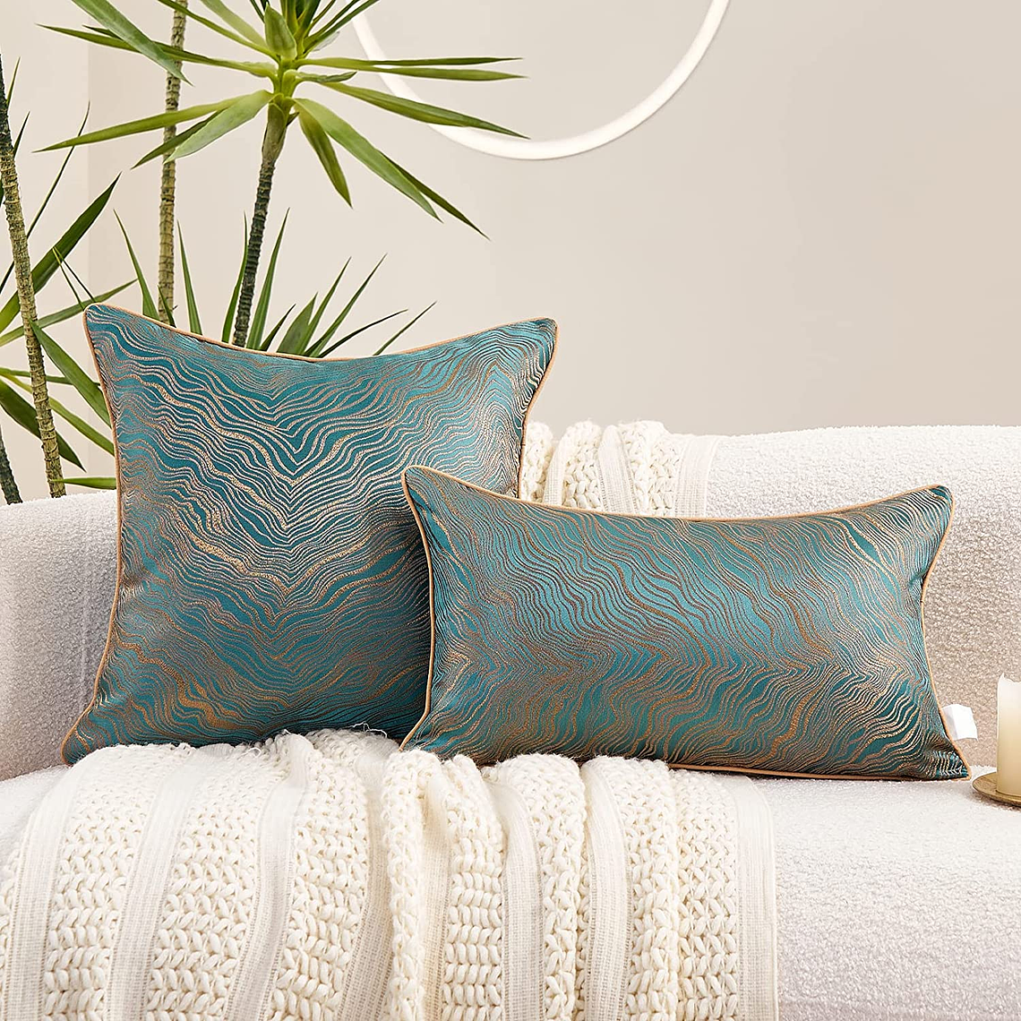 FUNDA DE COJIN DE LUJO DECORATIVO BORDADO 30X50 VERDE AZULADO 2