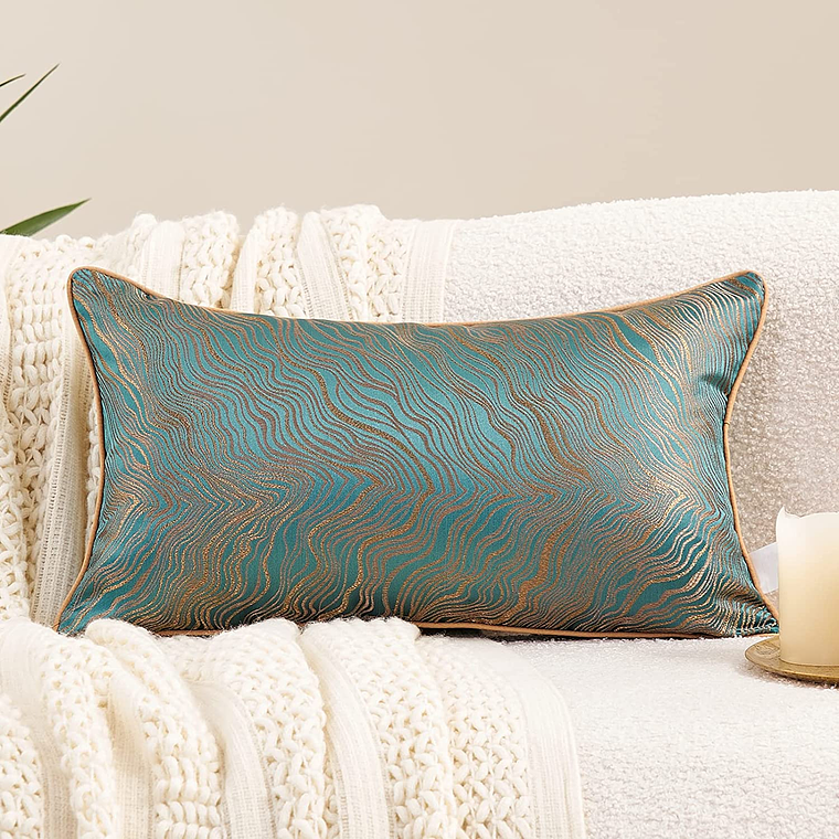 FUNDA DE COJIN DE LUJO DECORATIVO BORDADO 30X50 VERDE AZULADO 1