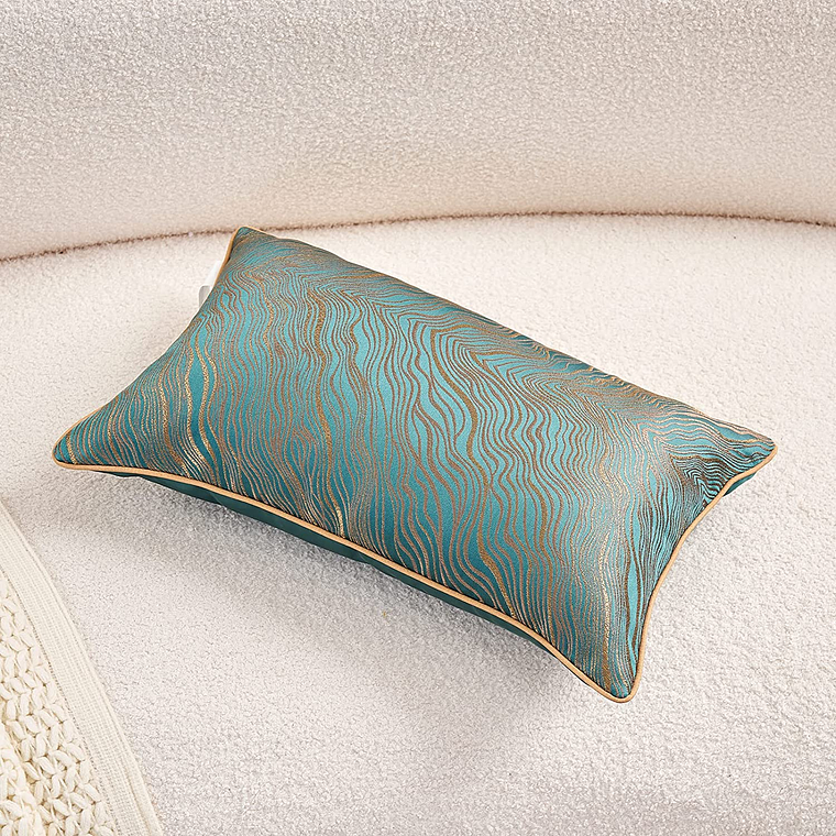 FUNDA DE COJIN DE LUJO DECORATIVO BORDADO 30X50 VERDE AZULADO 4