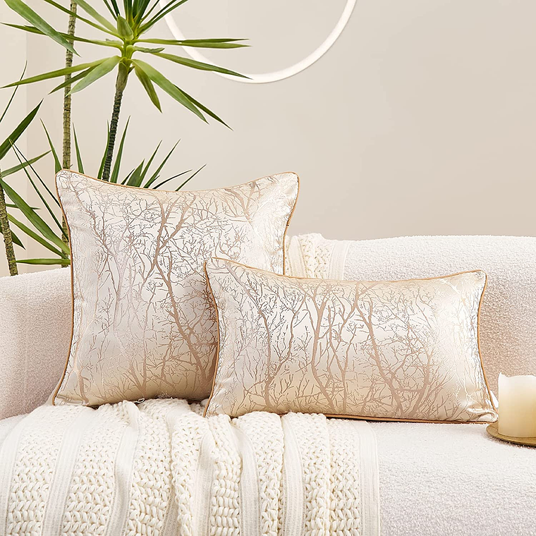 FUNDA DE COJIN DE LUJO DECORATIVO BORDADO 30X50 XS BEIGE 2