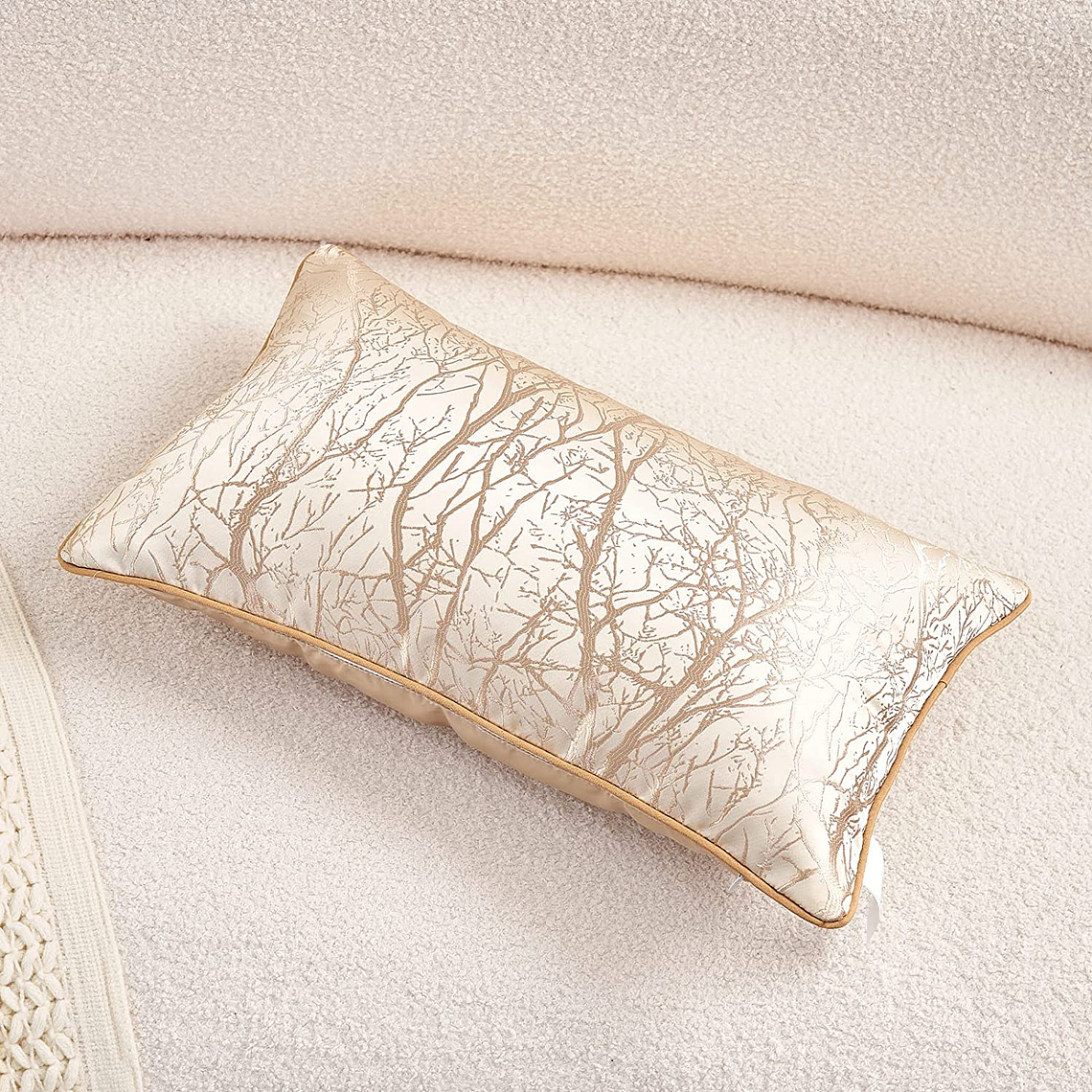 FUNDA DE COJIN DE LUJO DECORATIVO BORDADO 30X50 XS BEIGE 5