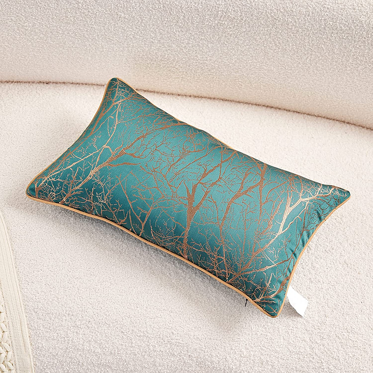 FUNDA DE COJIN DE LUJO DECORATIVO BORDADO 30X50 XS VERDE AZULADO 5