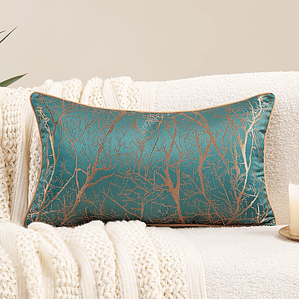FUNDA DE COJIN DE LUJO DECORATIVO BORDADO 30X50 XS VERDE AZULADO