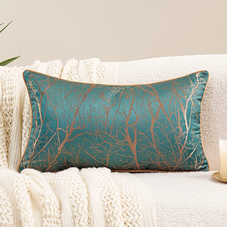 FUNDA DE COJIN DE LUJO DECORATIVO BORDADO 30X50 XS VERDE AZULADO 1
