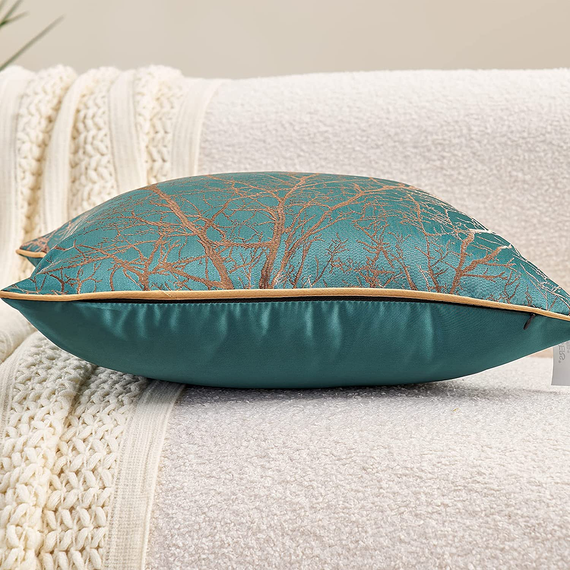 FUNDA DE COJIN DE LUJO DECORATIVO BORDADO 30X50 XS VERDE AZULADO 6