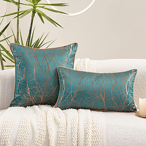 FUNDA DE COJIN DE LUJO DECORATIVO BORDADO 30X50 XS VERDE AZULADO