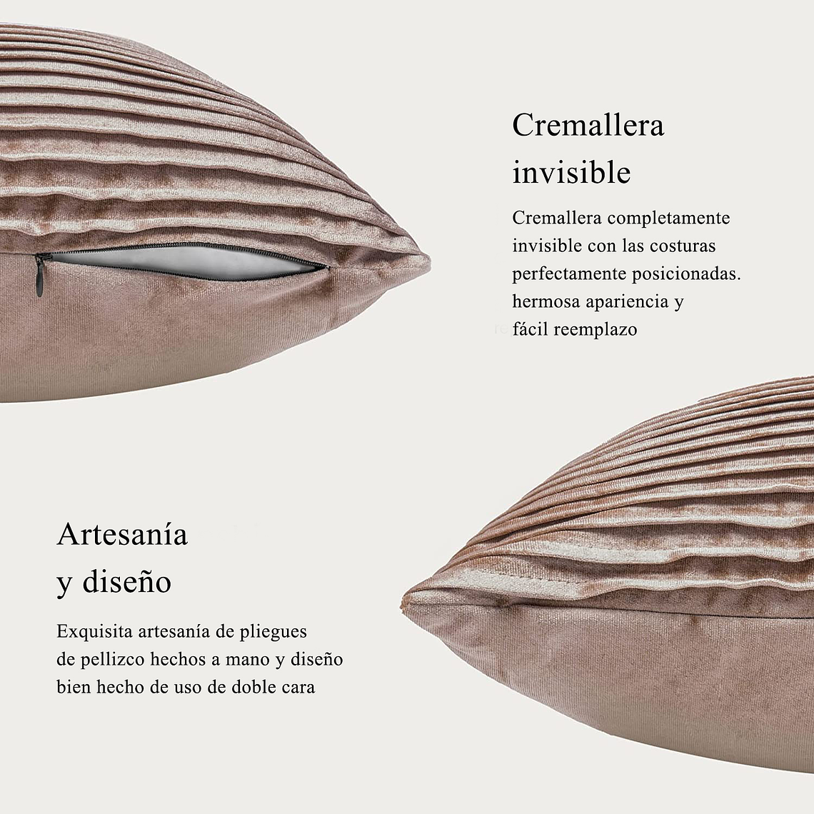 FUNDA DE ALMOHADA DECORATIVA DE TERCIOPELO 45 X 45 CAFE CLARO 5