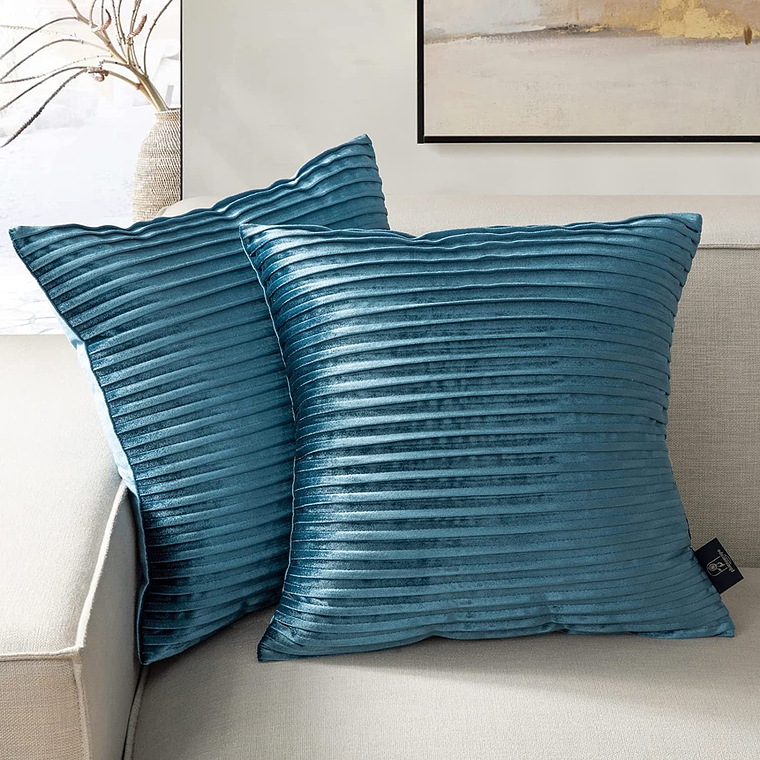 FUNDA DE ALMOHADA DECORATIVA DE TERCIOPELO 45 X 45 TURQUESA 1