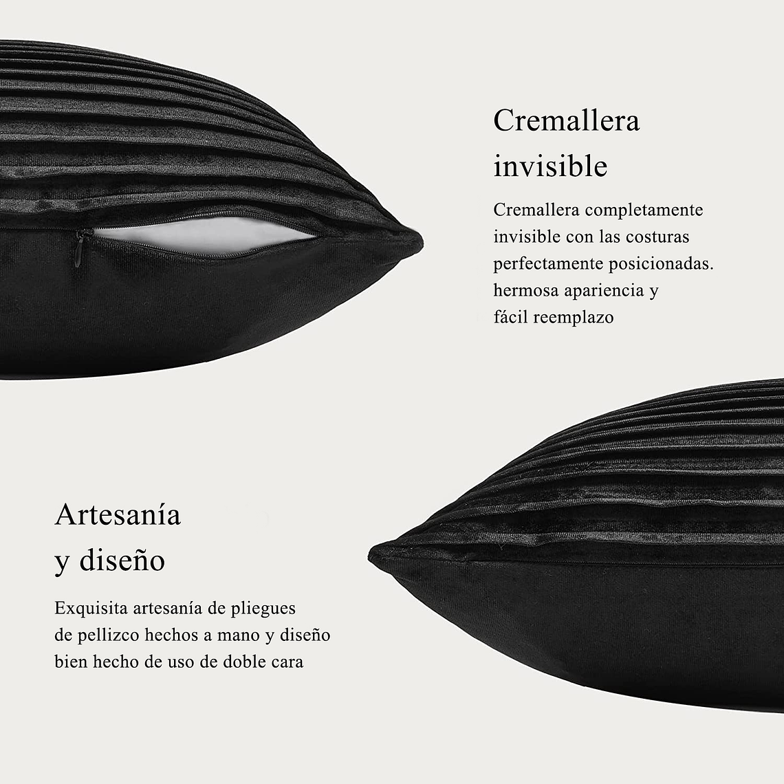 FUNDA DE ALMOHADA DECORATIVA DE TERCIOPELO 45 X 45 NEGRO 3