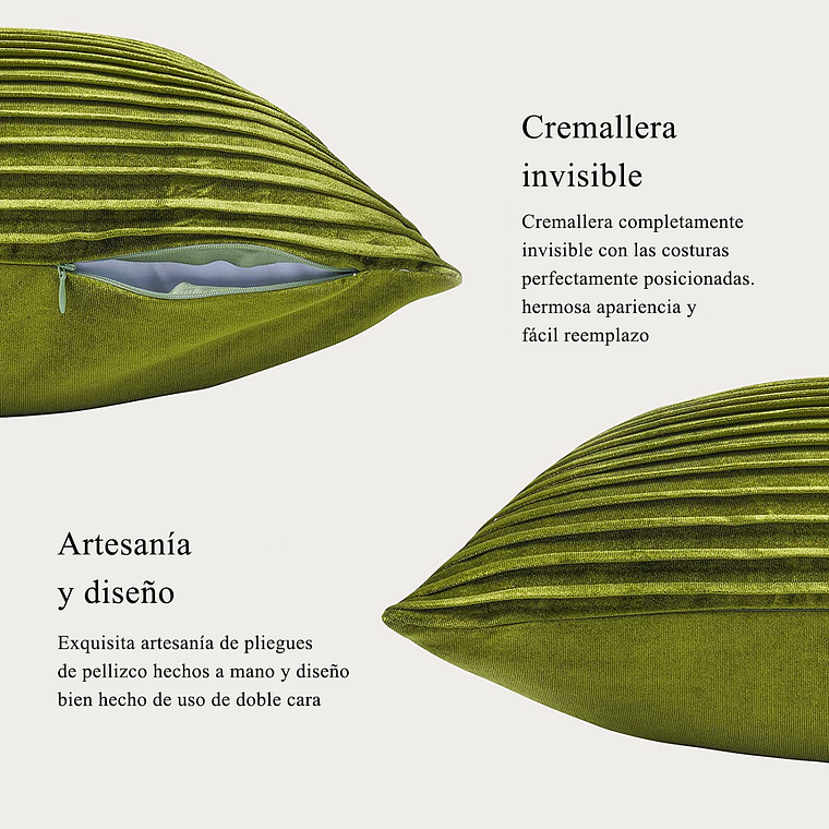 FUNDA DE ALMOHADA DECORATIVA DE TERCIOPELO 45 X 45 VERDE 4