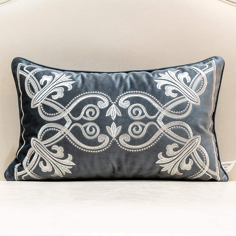 FUNDA DE COJIN 100% TERCIOPELO  ESTILO BOHEMIO 30 X 50 GRIS 1