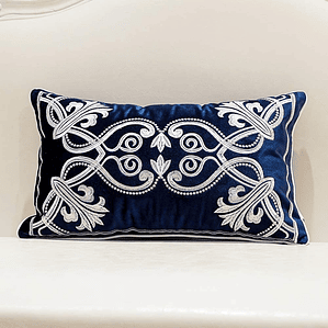 FUNDA DE COJIN 100% TERCIOPELO  ESTILO BOHEMIO 30 X 50 AZUL MARINO