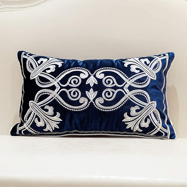 FUNDA DE COJIN 100% TERCIOPELO  ESTILO BOHEMIO 30 X 50 AZUL MARINO 2