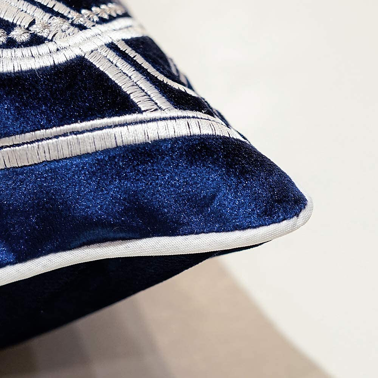 FUNDA DE COJIN 100% TERCIOPELO  ESTILO BOHEMIO 30 X 50 AZUL MARINO 6