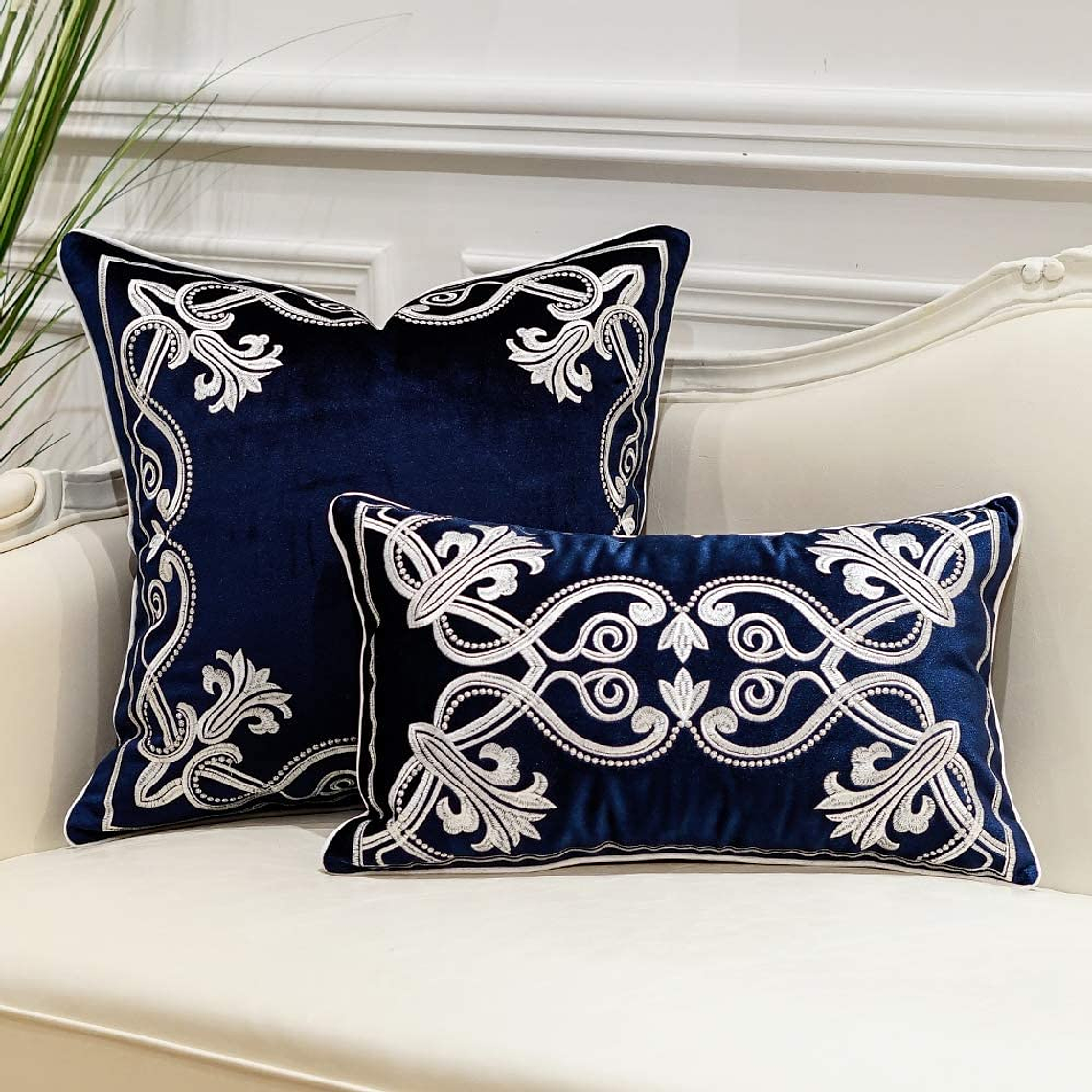 FUNDA DE COJIN 100% TERCIOPELO  ESTILO BOHEMIO 30 X 50 AZUL MARINO 1