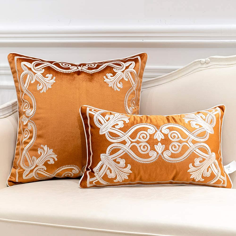 FUNDA DE COJIN 100% TERCIOPELO  ESTILO BOHEMIO 30 X 50 ANARANJADO 3