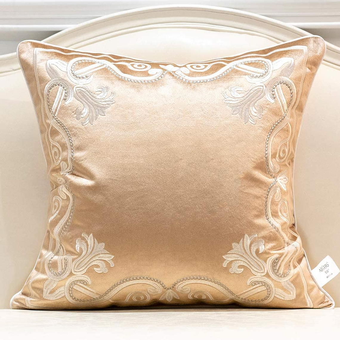 FUNDA DE COJIN 100% TERCIOPELO  ESTILO BOHEMIO 50 X 50 BEIGE 1