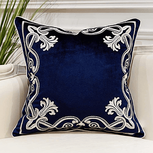 FUNDA DE COJIN 100% TERCIOPELO  ESTILO BOHEMIO 50 X 50 AZUL MARINO