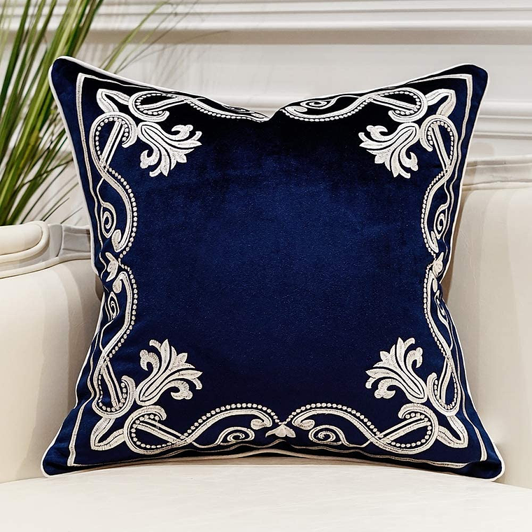 FUNDA DE COJIN 100% TERCIOPELO  ESTILO BOHEMIO 50 X 50 AZUL MARINO 1