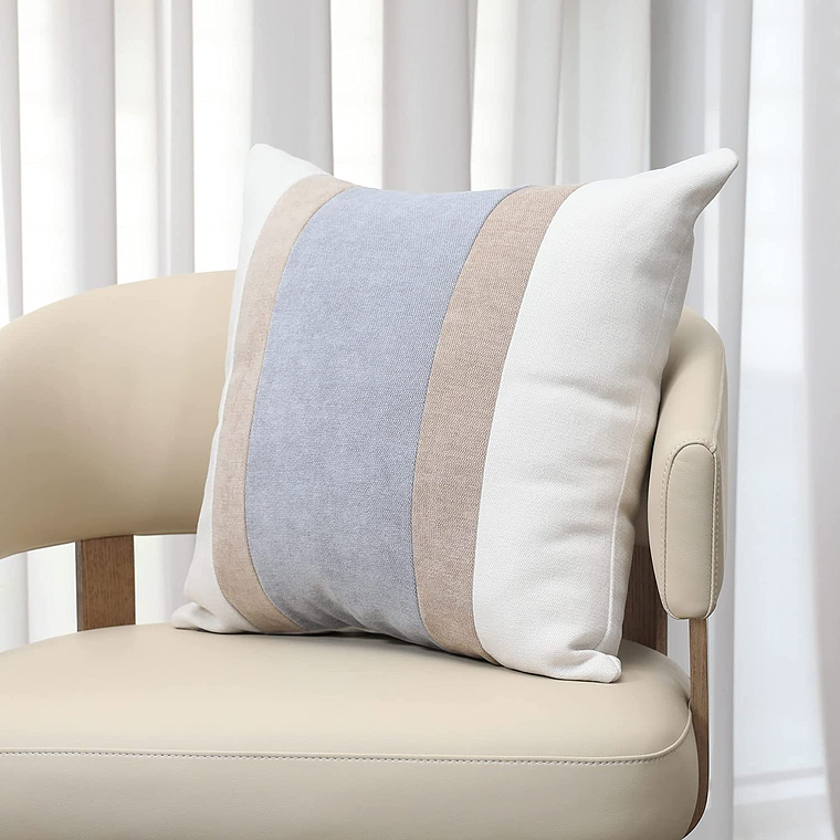 FUNDAS DE COJIN A RAYAS ESTILO EUROPEO DE LUJO 45 X 45 CAFE CON GRIS 4